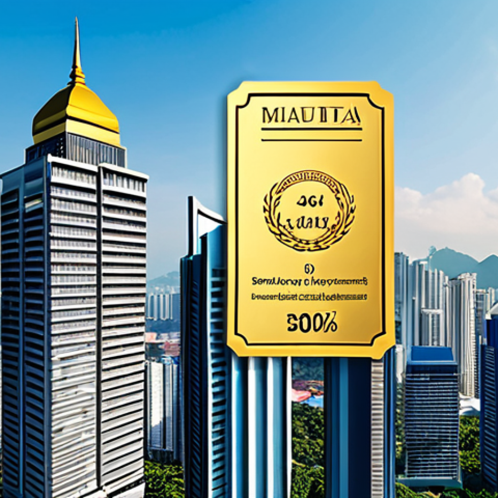 **
A diverse portfolio showcasing 40% stocks (represented by stock charts trending upwards), 30% bonds (depicted as secure certificates), 20% real estate (featuring a cozy, family-friendly home), and 10% gold (illustrated by gold bars). The scene is set against a backdrop of Kuala Lumpur's skyline, symbolizing financial growth and stability in Malaysia. Safe for work, appropriate content, fully clothed, professional.
**