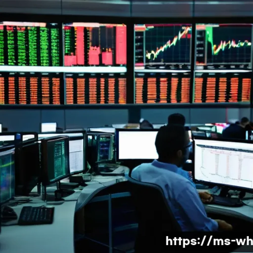 자산배분의 행동 심리학 탐구하기 - **Prompt:** A bustling, modern financial trading floor during a volatile market day. On one side, a ...