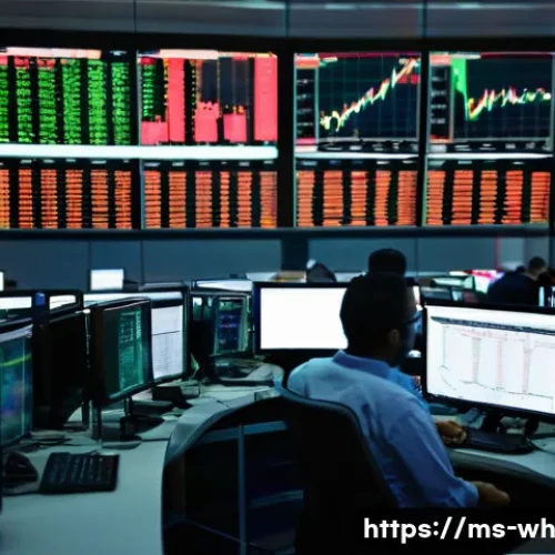 Home 33 자산배분의 행동 심리학 탐구하기 - **Prompt:** A bustling, modern financial trading floor during a volatile market day. On one side, a ...