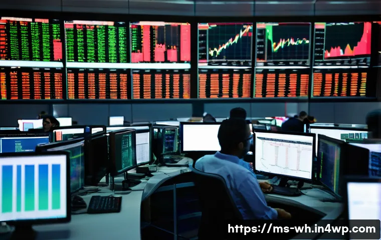 자산배분의 행동 심리학 탐구하기 - **Prompt:** A bustling, modern financial trading floor during a volatile market day. On one side, a ...
