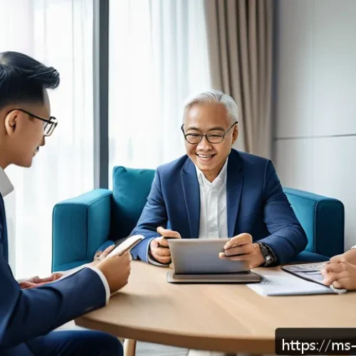 Home 17 세대별 자산배분의 차이점 분석 - An intergenerational family meeting in a modern Malaysian living room, featuring three distinct grou...